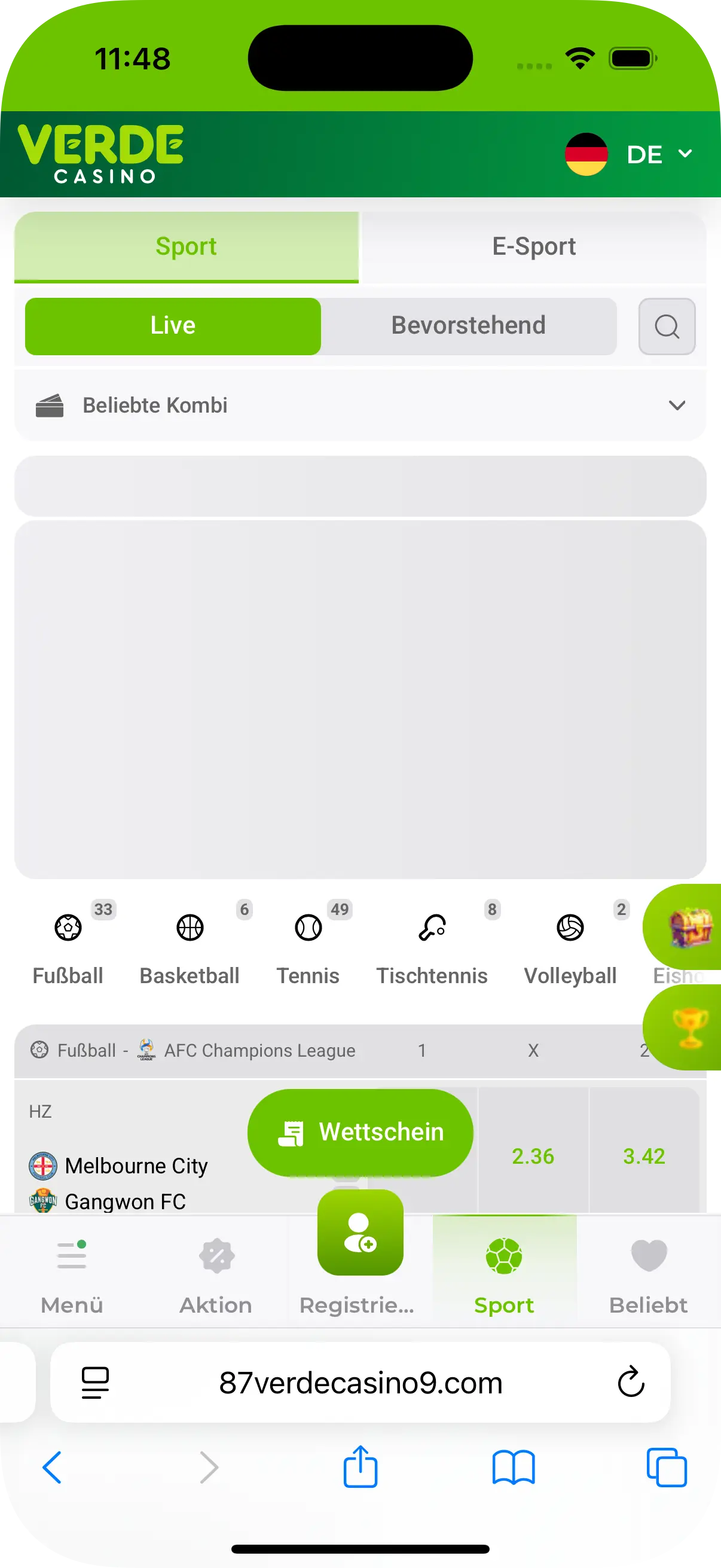 Schermata dell app Verde Casino che mostra la selezione delle slot su dispositivo mobile